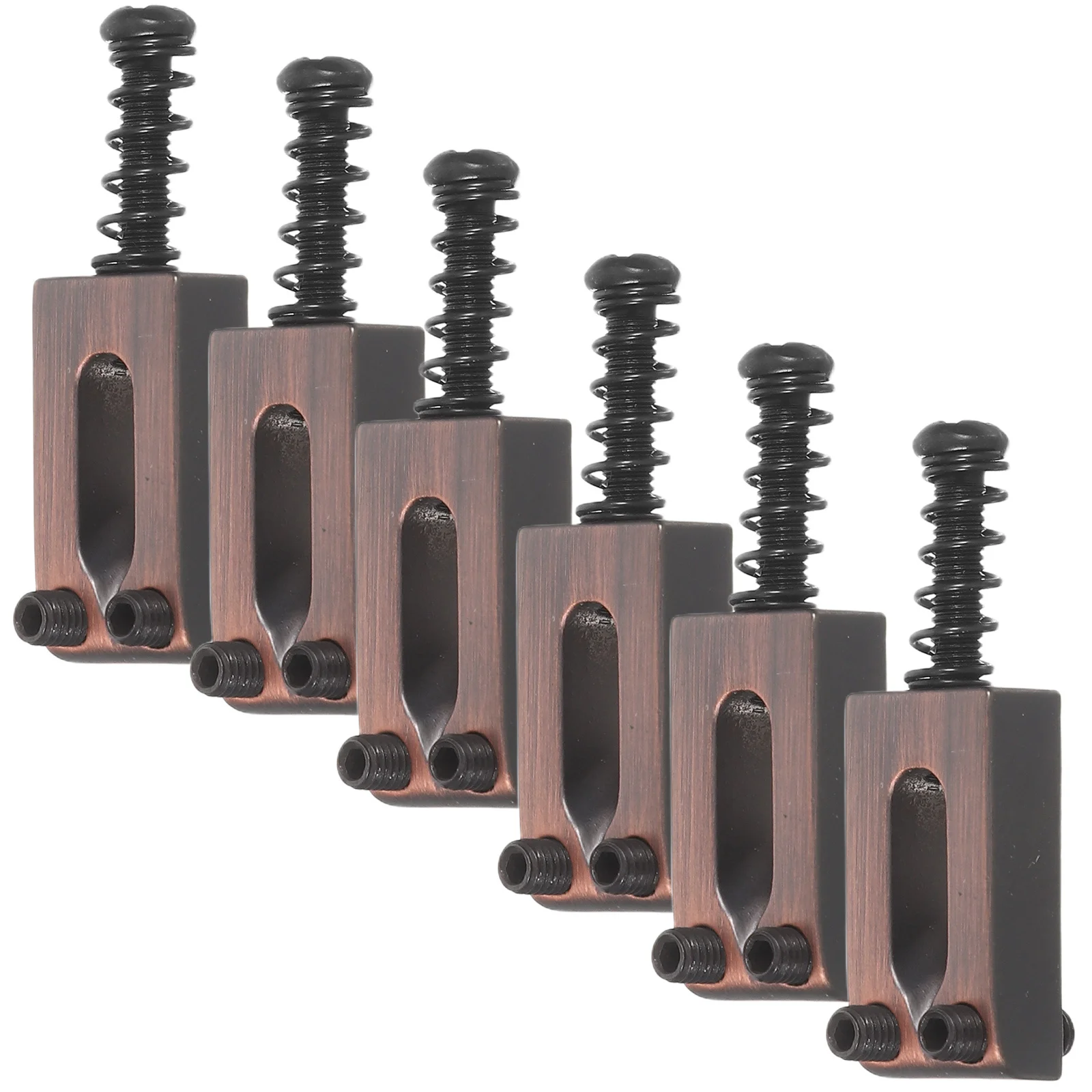 

6Pcs Electric Guitar Saddle Bridge Set Red Copper Sandblasted Finish Straight Spring Black Screws Replacement Guitar