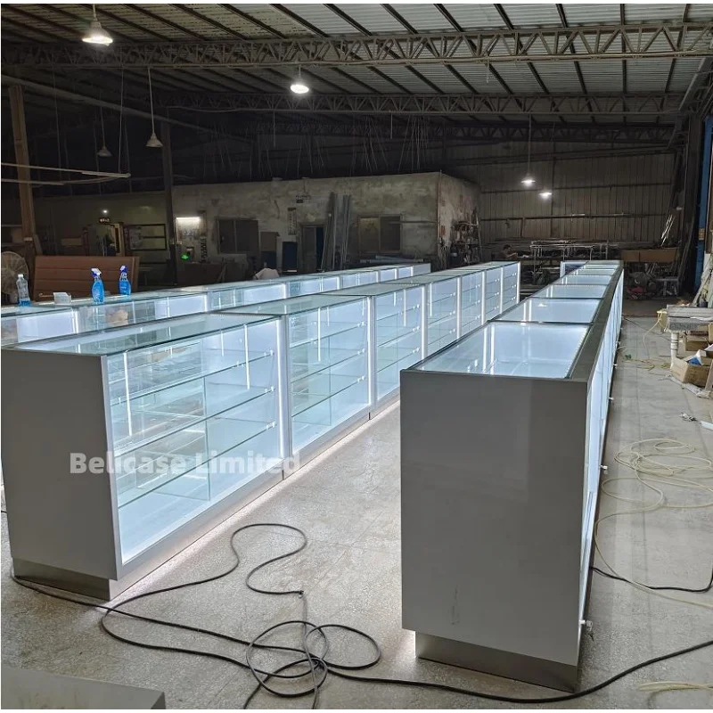 

Custom, China Factory Custom Retail Shop Display Showcase Glass Display Counters Sliding By Glass Display Smoke Shop Display Sho