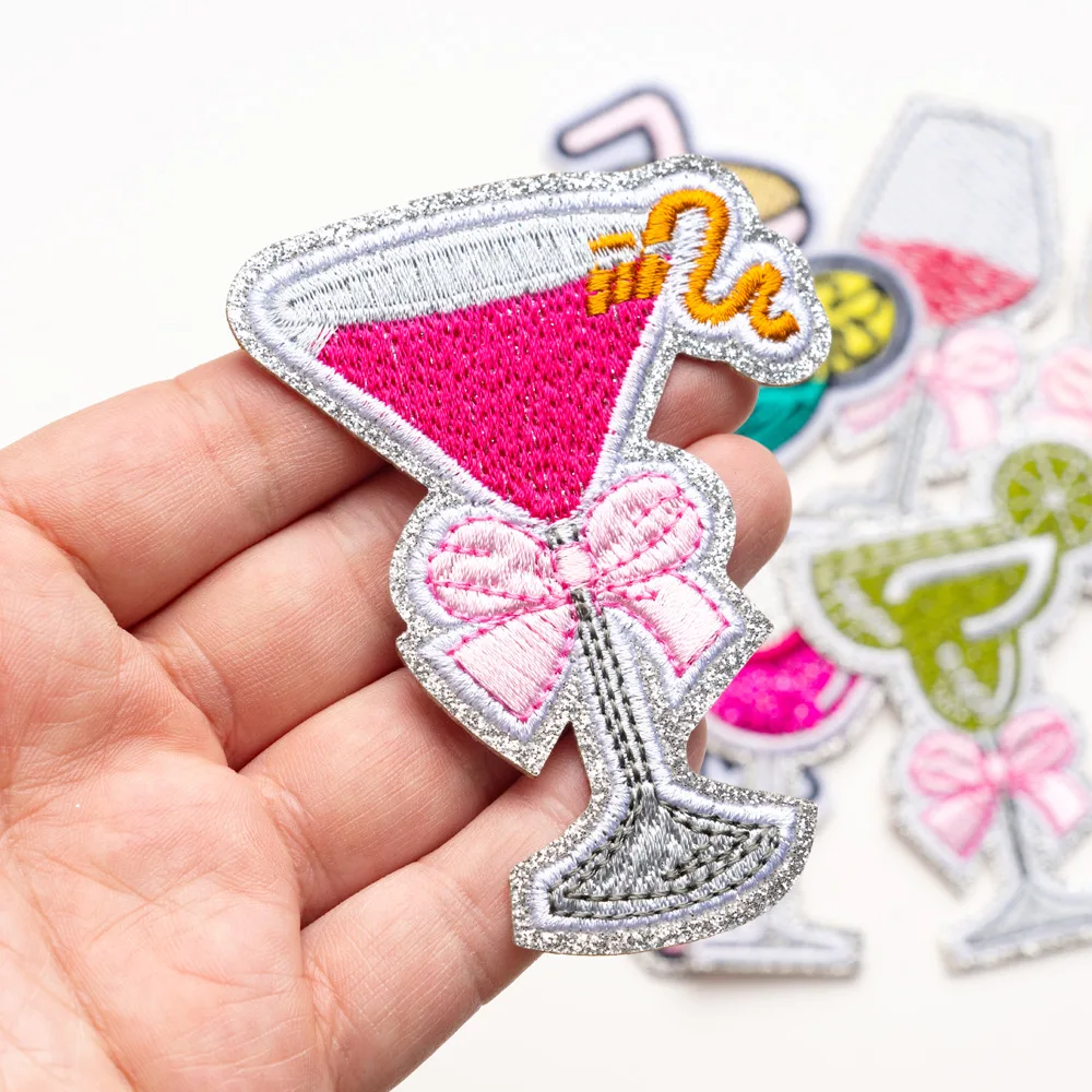 Glitter Fabric Goblet Patch Summer Drink Trendy Embroidery Car Decoration