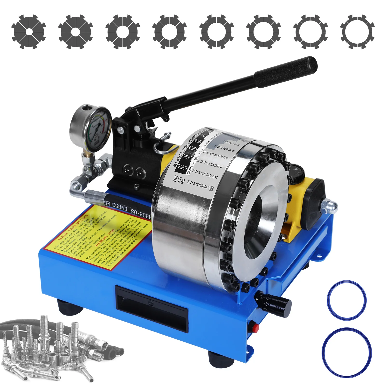 

Hose Crimper with 8 Sets of Dies High Pressure Hydraulic Hose Crimping Handheld Multi-Diameter for Lines Automotive Excavators