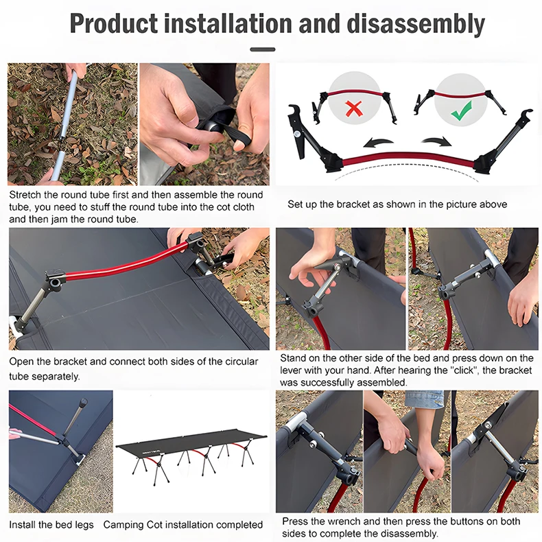 WESTTUNE Campingbett, tragbares Klappbett, ultraleichtes Schlafbett aus Aluminiumlegierung für Outdoor-Wandern, Rucksackreisen, Reisen – Detail 8