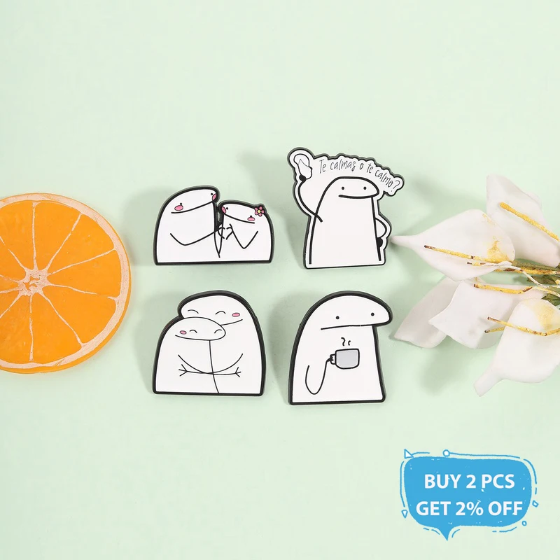 Funny Flork Couple Enamel Pins Spanish Quotes Te calmas o te calmo Sweet Hug Heart Gesture Brooches Lapel Badges Jewelry Gifts