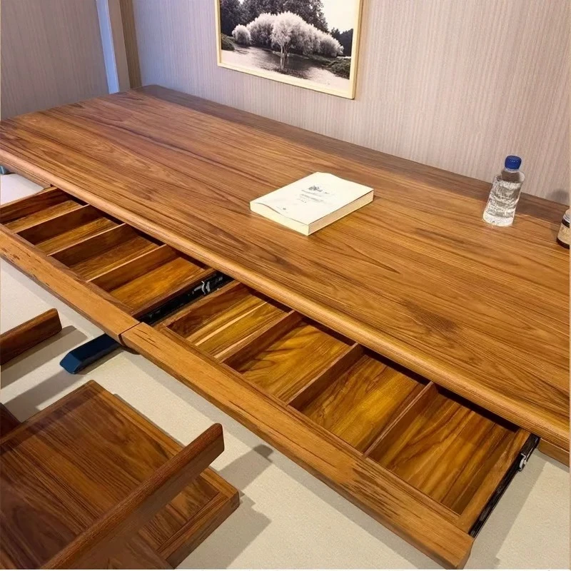 Electric lifting table, computer table, wabi-sabi wind all solid wood desk, Wacheng old teak log desk