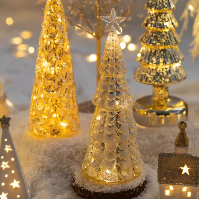 Glass Christmas Tree Ornaments Home Luminous Desktop Decoration Party Xmas Decorations Creative Glowing Festival Gifts for Kids