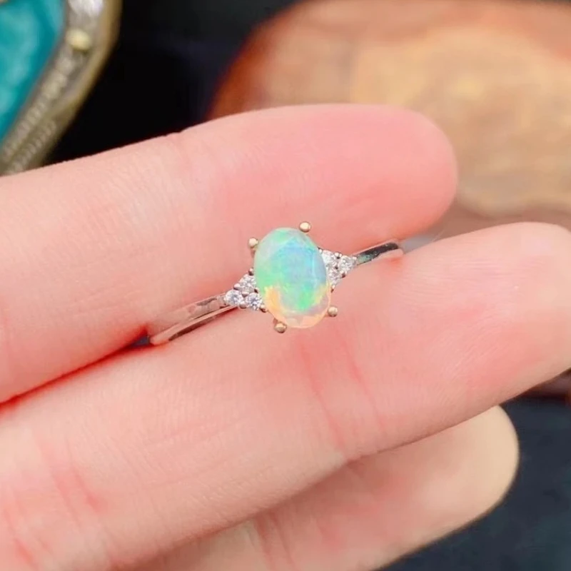 Hotsale Opal Ring for Girl 5mm*7mm 100% Natural Opal Silver Ring October Birthstone 925 Silver Jewelry with 18K Gold Plating
