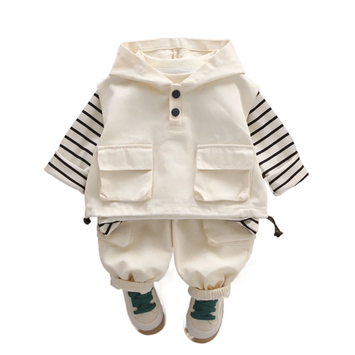 

2025 Fall New Baby Boy Clothes 18 To 24 Months Sleeveless Hooded Vest + Striped T-shirts + Pants Kids Boys First Birthday Outfit