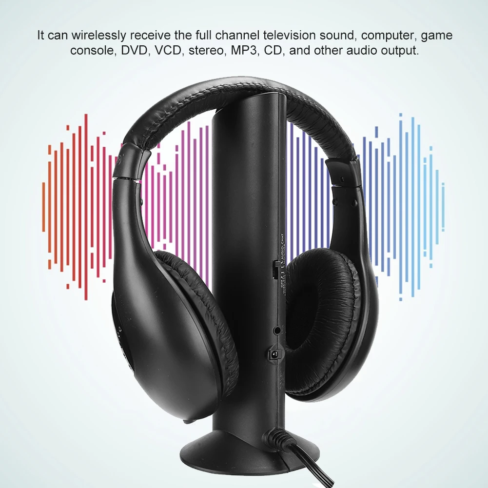 سماعة رأس لاسلكية FM مع حامل شحن ، ميكروفون مدمج ، سماعة أذن 5 في 1