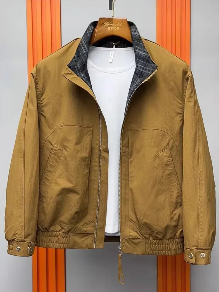 

Men's Stand Collar Jaet Slim Fit Plaid Patchwork Spring 2026 Trendy Outerwear Warm Casual Sle Long Sve Zipper Closure