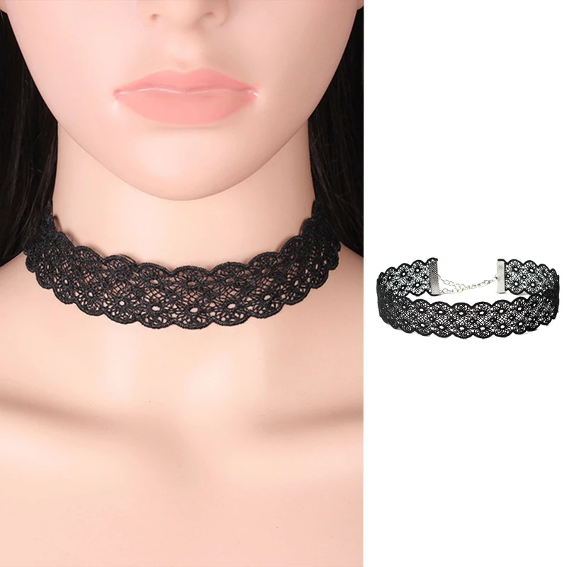 Goth Kant Choker Ketting Gotische Zwarte Holle Kant Dij Kousenband Choker Kraag Brede Kraag Chocker