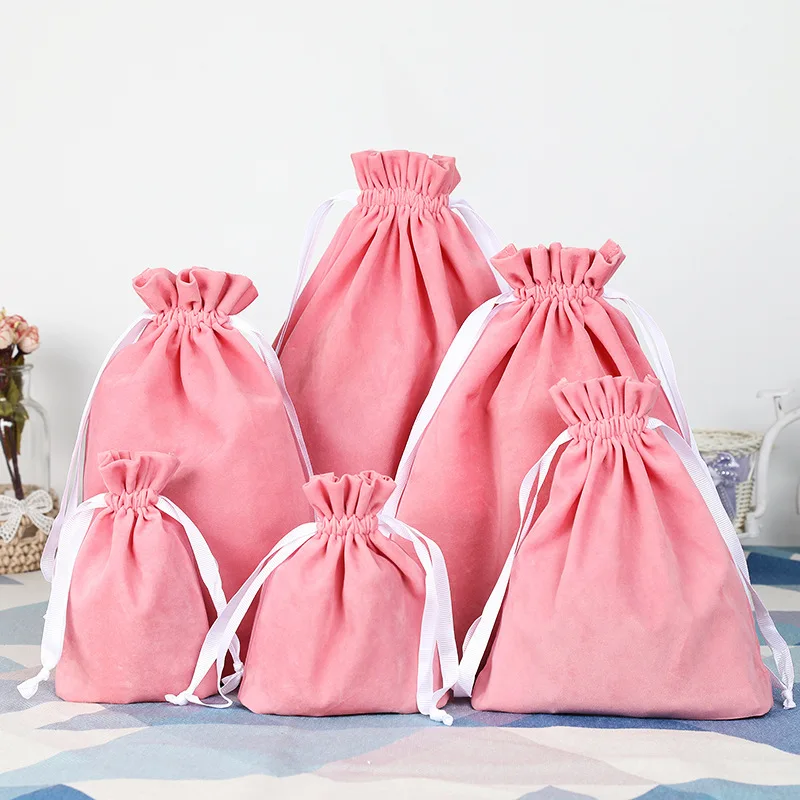 10pcs/lot Large Size Pink/Silver Gray Drawstring Velvet Jewelry Bags Christmas Party Gift Packaging Pouches Makeup Bag