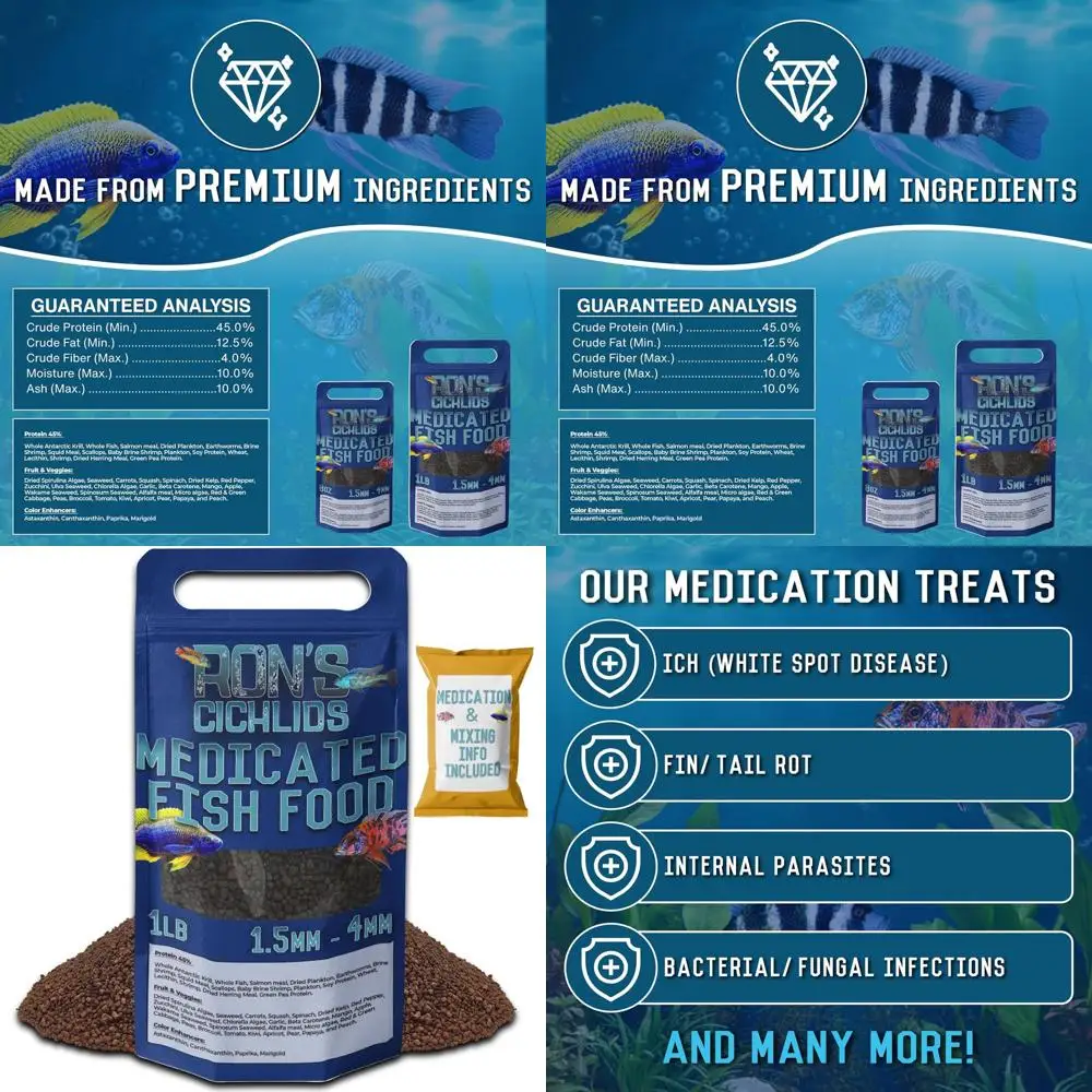 

Medicated Adult Blend African Cichlid Fish Food, Premium Fish Food Pellets with Protein, Veggies for Healthier, Brighter & Bigge