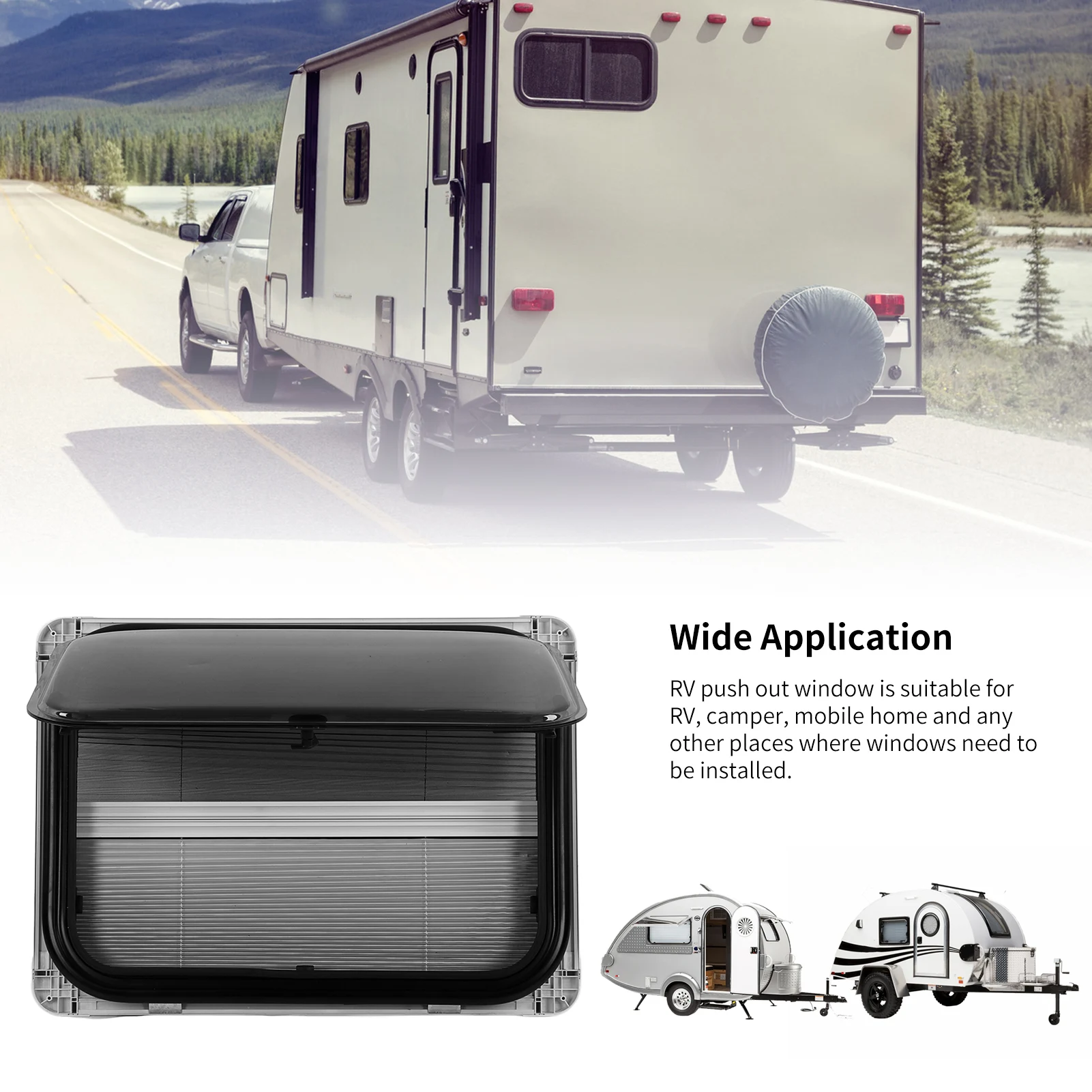 نافذة زاوية مستديرة دفع سحب نمط حماية من الأشعة فوق البنفسجية نافذة منزلقة مقاومة للماء لمقطورة تخييم القافلة RV RV نافذة دفع خارجية