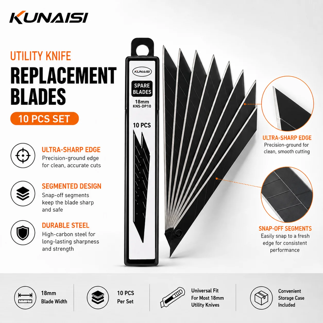 KUNAISI 10PCS 30 Degree Black Snap Off Utility Knife Blades Precision Replacement Cutter Blades for Vinyl Wrap PPF Window Tint