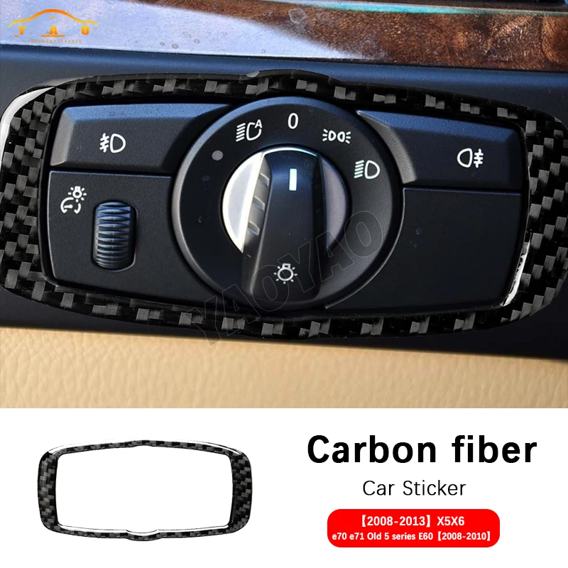 

Carbon Fiber For BMW 5 Series E60 2008 2009 2010 Headlight Switch Panel Cover Trim Sticker Car Interior Accessories