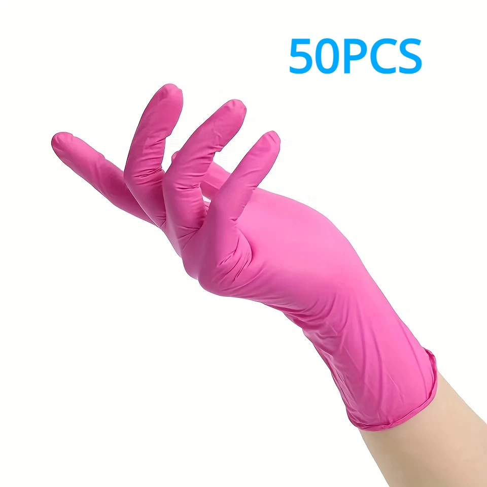 100/50/20PCS Pink Nitrile Gloves For Cleaning Kitchen Dishwashing Gloves For Hair Dyeing Beauty Tattoo Household  Supplies