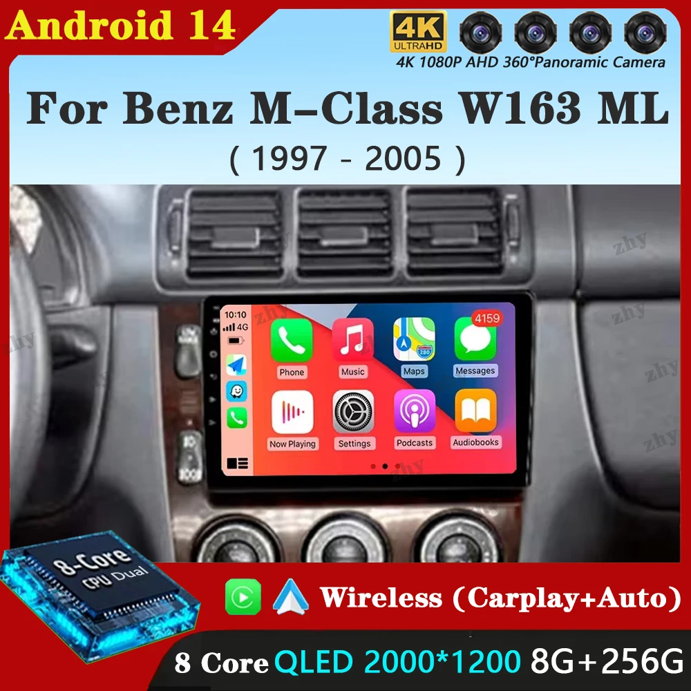 

Android 14 Car Radio For Mercedes Benz M-Class W163 ML 1997 - 2005 Navigation Multimedia Player Stereo WiFi+4G Video Carplay BT