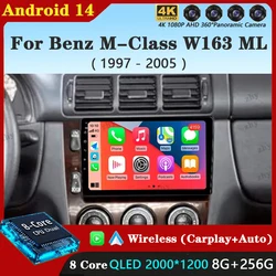 Android 14 Car Radio For Mercedes Benz M-Class W163 ML 1997 - 2005 Navigation Multimedia Player Stereo WiFi+4G Video Carplay BT