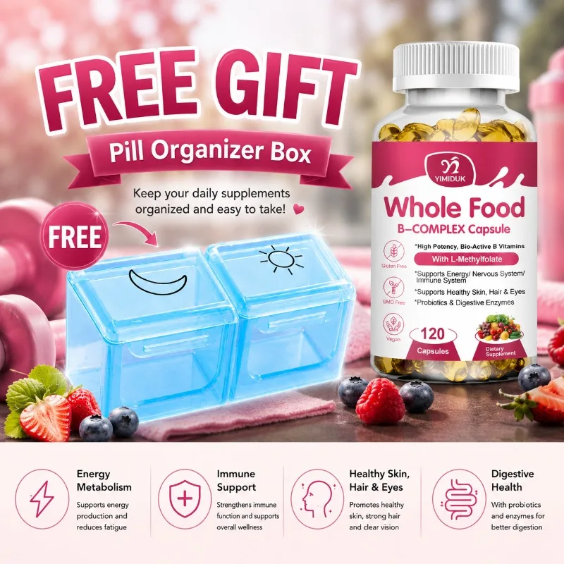 B-Complex Whole Food Supplements, with Natural Vitamins & Probiotics, Maintain Immunity, Skin Wellness & Gut Balance