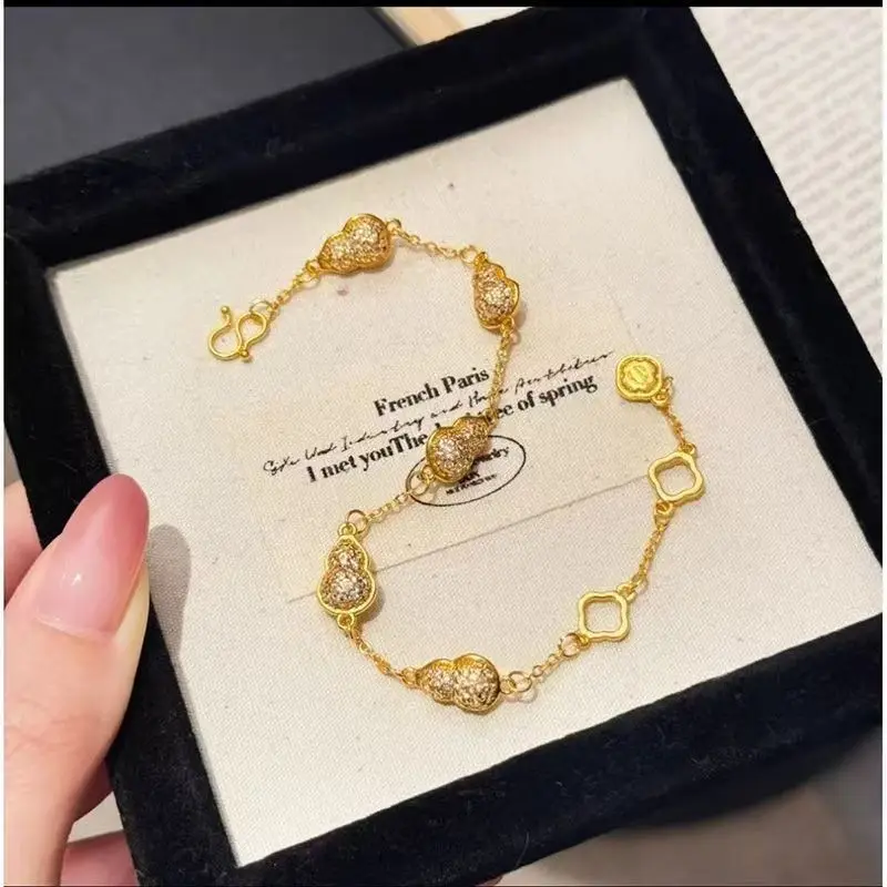 

Fulu Shengcai vintage diamond-encrusted gold gourd women's light luxury niche hand chain, 24K luxury