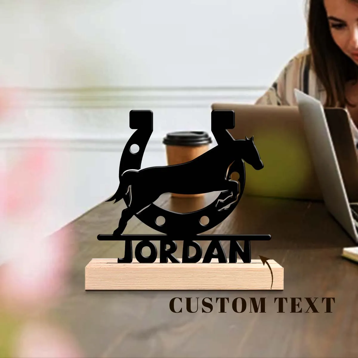 1pc Metal Desktop Ornaments and Decorations Custom Name Equipped with A Wooden Base Modern Rural Home Desktop Decorations