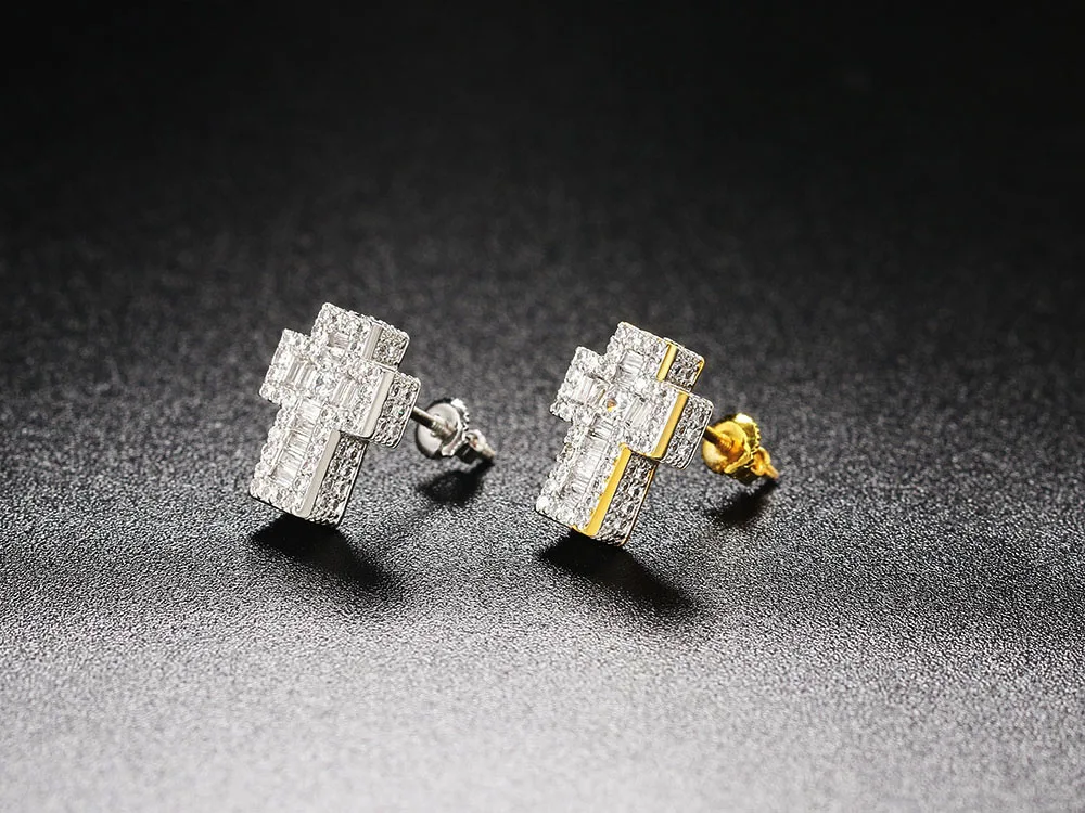 Zirkon-Kreuz-Ohrstecker für Männer und Frauen, Punk-Kristall, Goldfarben, Piercing-Ohrring, Hip-Hop-Rock-Schmuck, Großhandel OHE129 – Detail 4