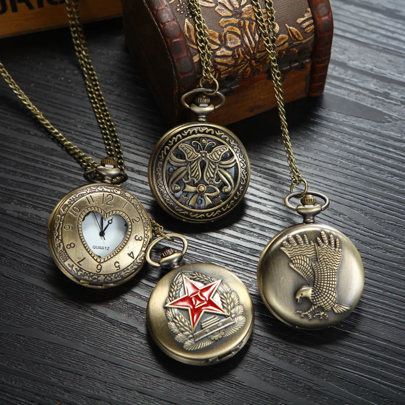 Внешняя торговля популярный стиль винтажные карманные часы с черепом в форме сердца для отдыха памятные украшения часы с цепочкой чайки Elect