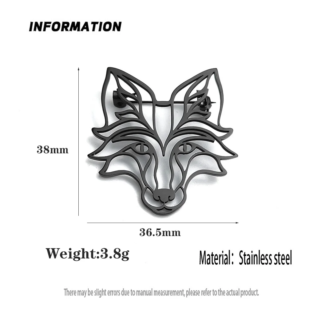 Charming punk style fox head hollow stainless steel gold-plated 18K brooch, black suit accessories, wedding matching set