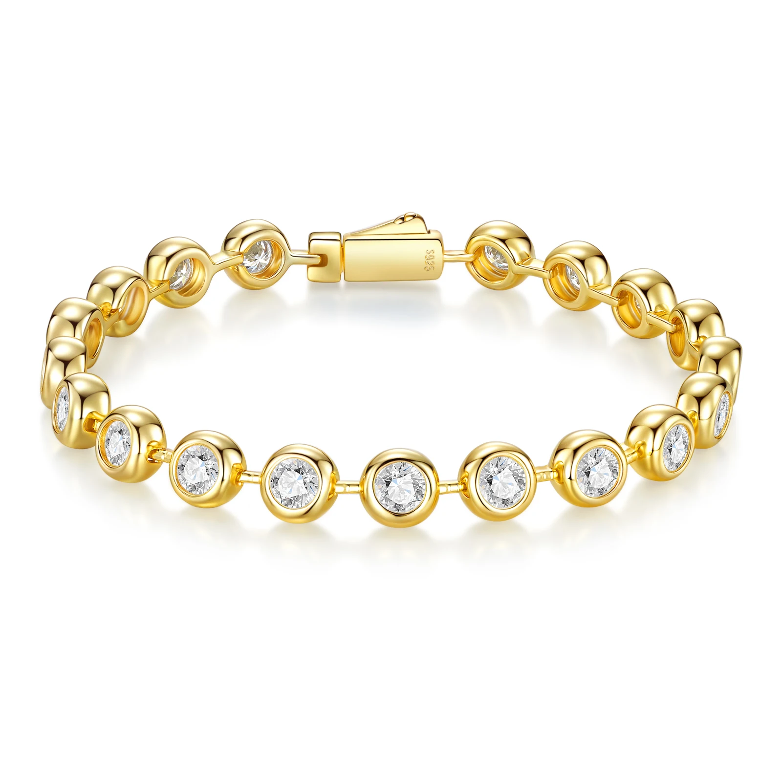 

Women Luxury 18K Gold Plated Bracelet S925 Sterling Silver Round-shaped Moissanite Tennis Bracelet