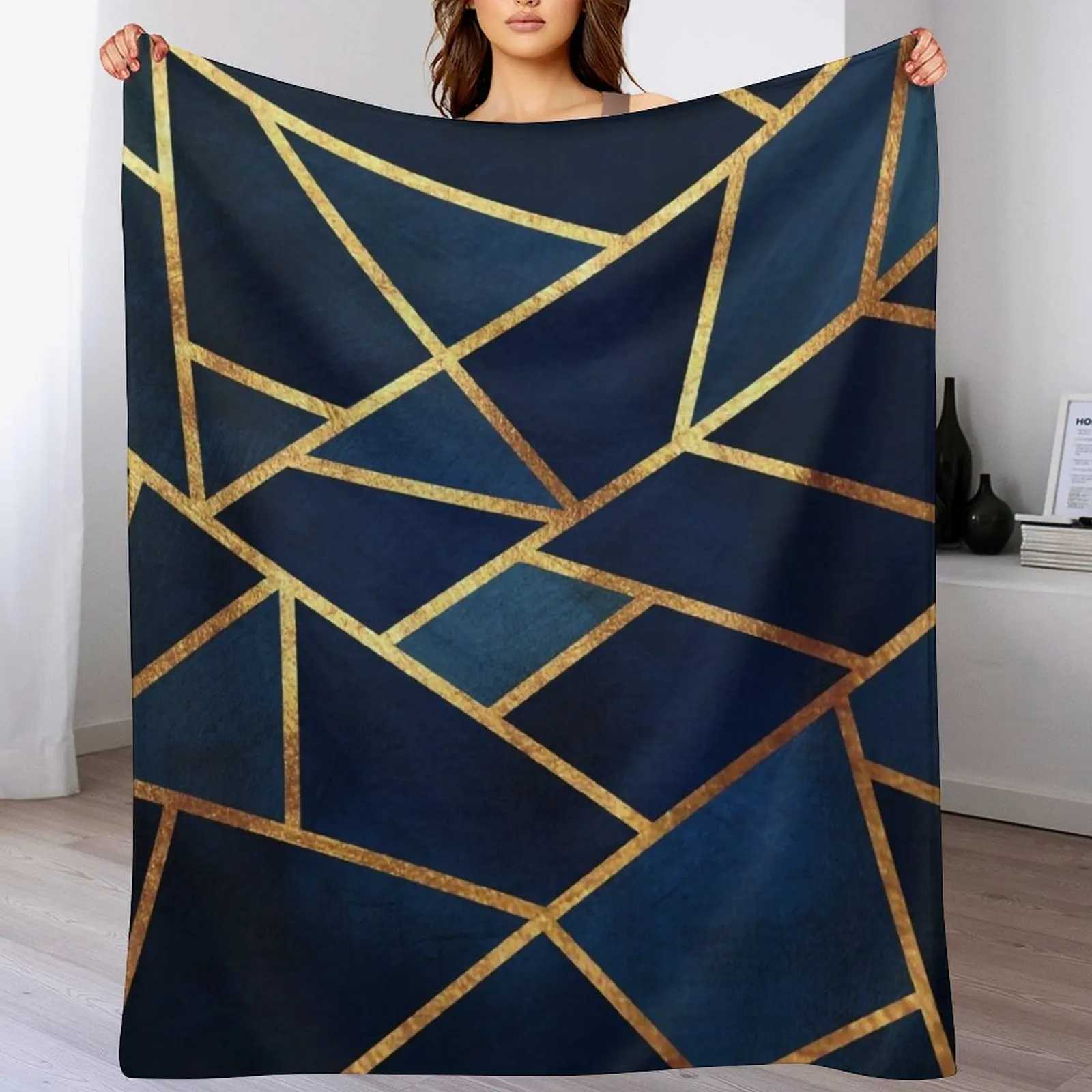 

Navy Gold Stone Geometric Throw Blanket Decorative Sofa Camping Sofas Softest Blankets