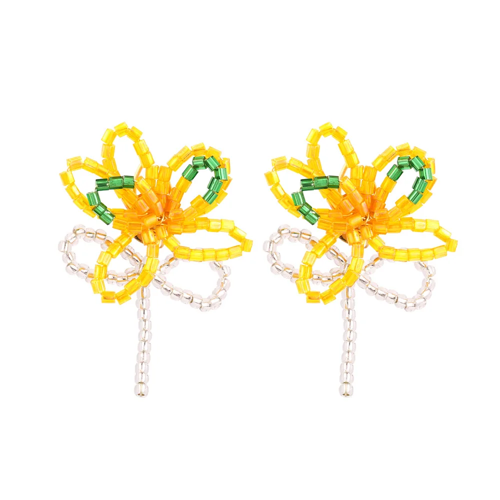 Korean Hand Woven Glass Rice Beads Flower Tassel Earrings Women\'s Cute Glamour Dangle Earrings Party Jewelry Accessories