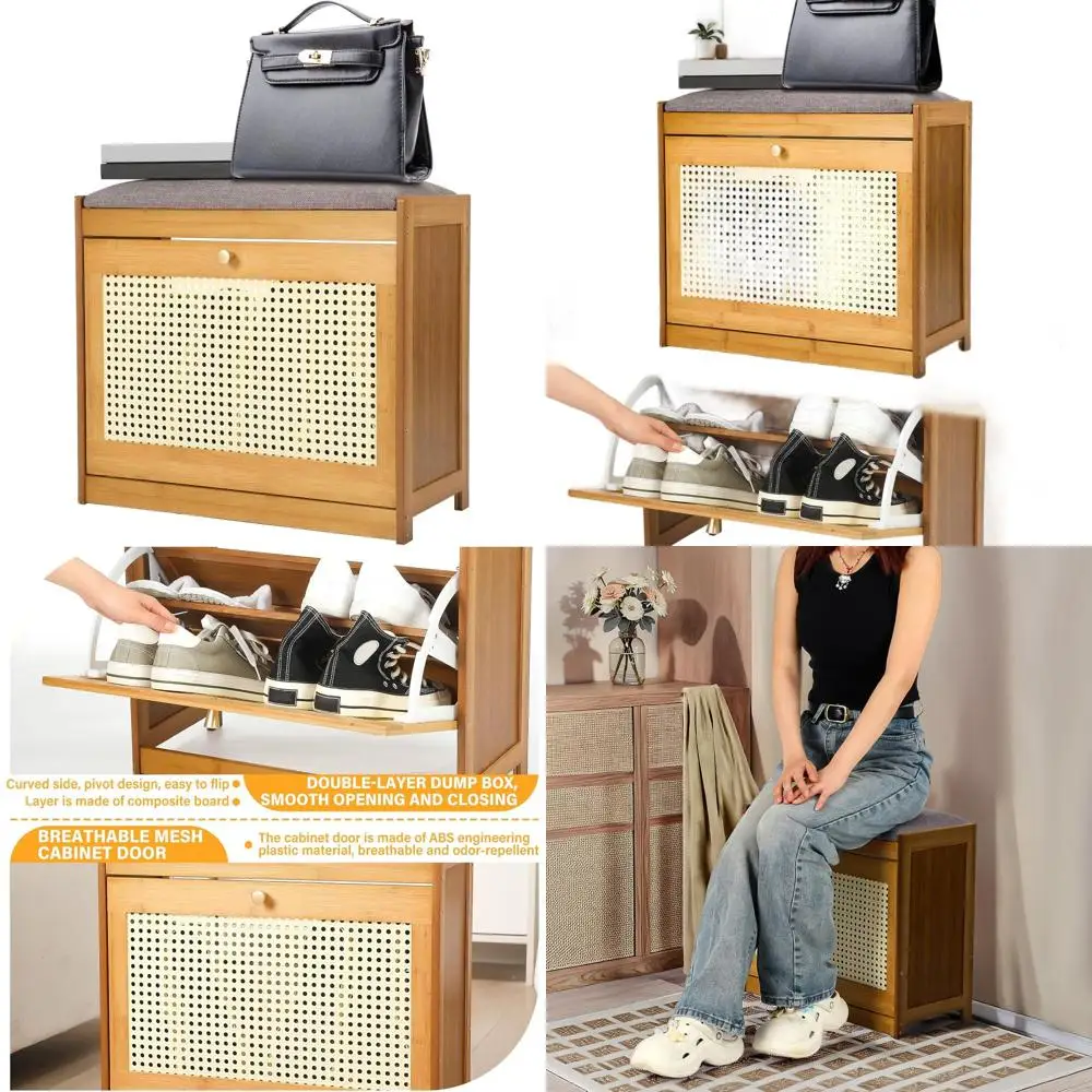 

Узкая полка для обуви из ротанга с 2 ящиками для прихожей, гостиной и прихожей — стиль рустикального дуба, подходит для США10 и под