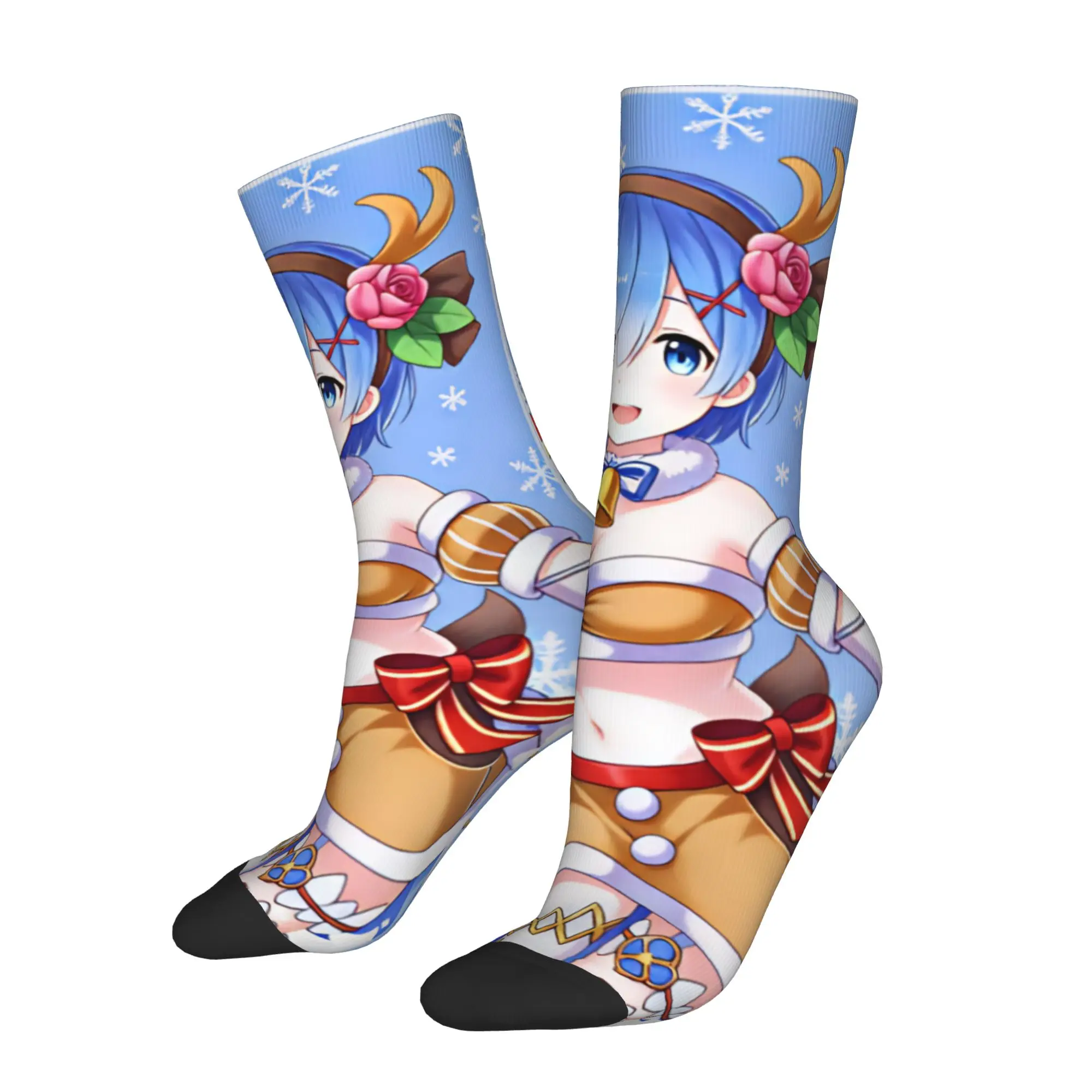Rem Emilia R-Re:ZERO Anime Dress Socks Men's Women's Warm Funny Novelty Starting Life in Anothers Worlds Crew Socks