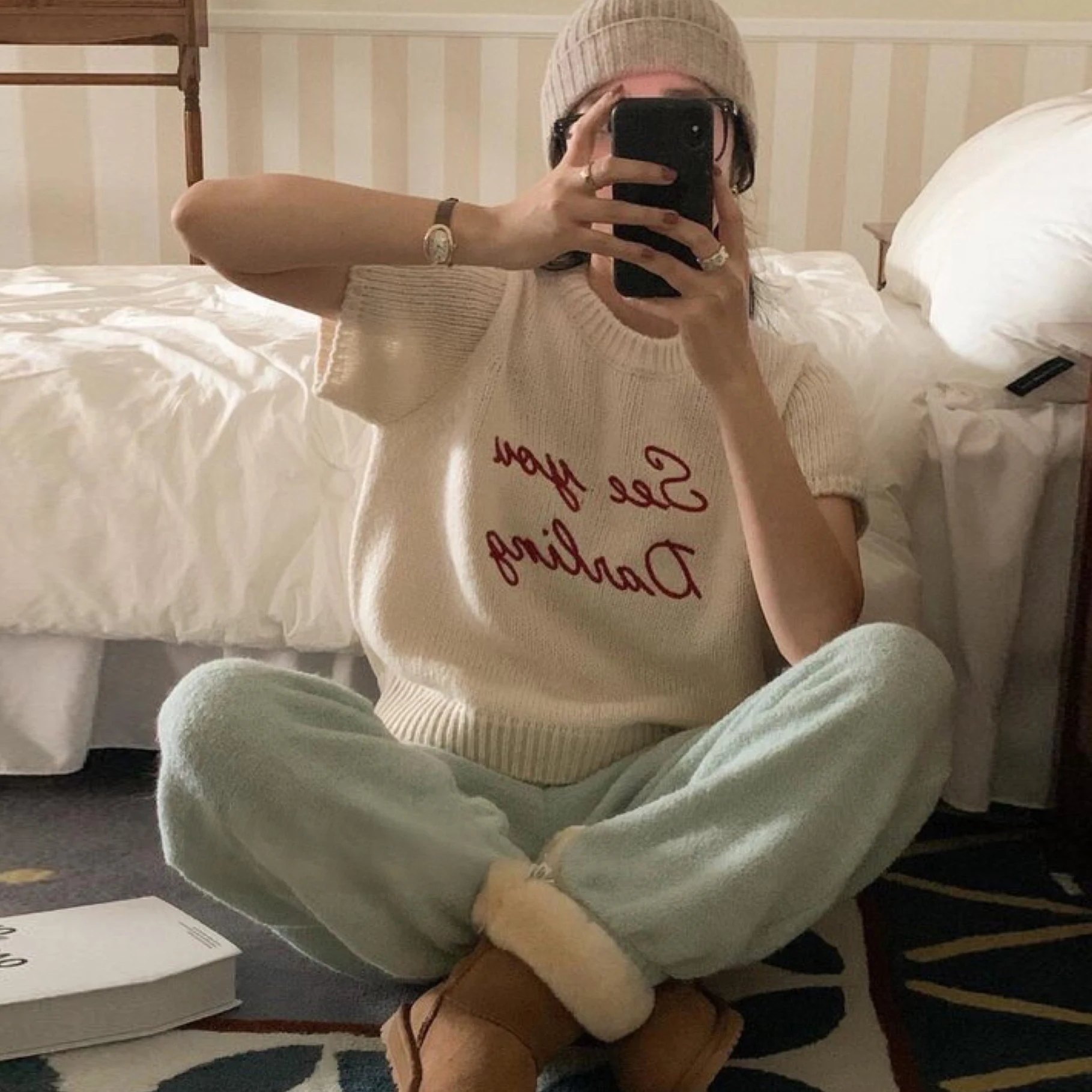 

Korean style Autumn & Winter Plush Thick Casual Sweatpants, Loose Fit Drawstring Cuff Design, Soft Cozy Warm Pants