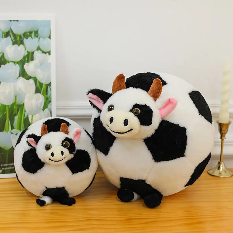 

Cute Cow Soccer Ball Plush Toy Soft Stuffed Animal Football Cow Doll Fluffy Cow Plushie for Kids Adults Birthday Gift Decoration