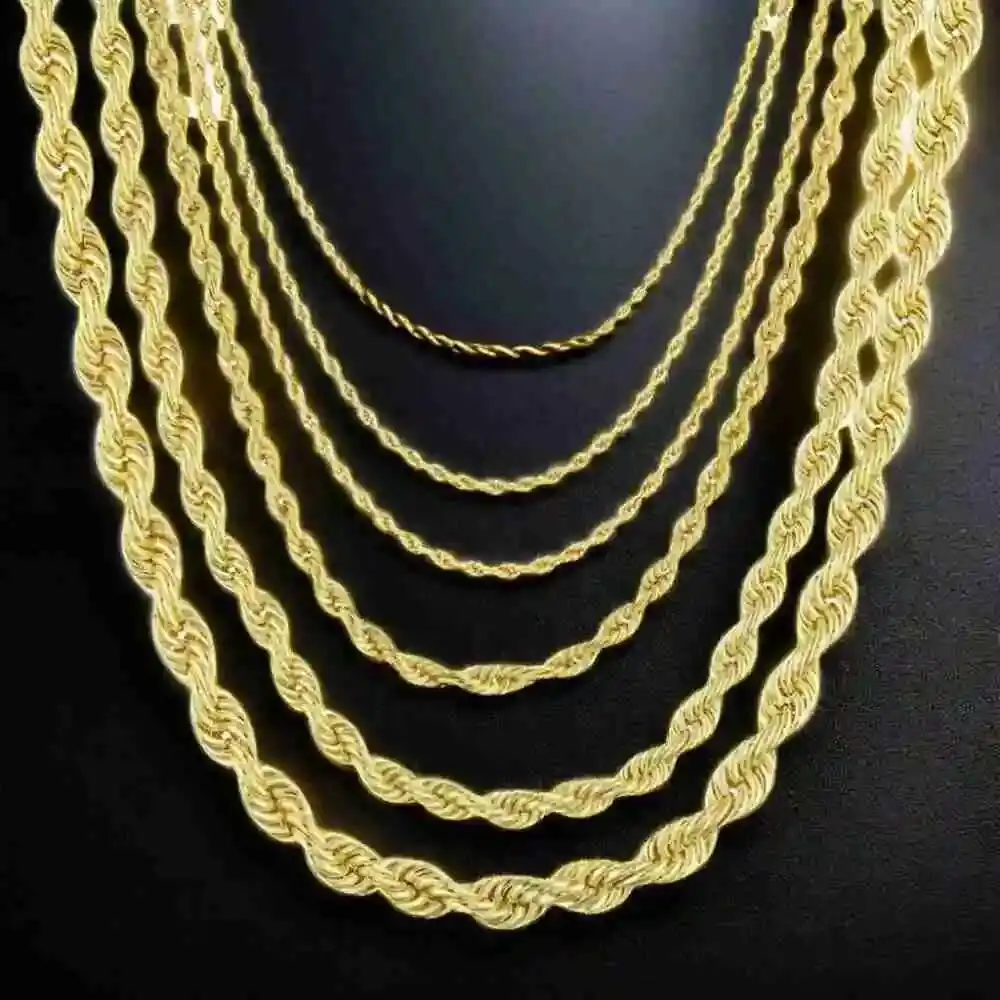 

Hiphop 2/4/6/8mm Iced Out Gold Plated Two Color Rope Chain 925 Sterling Silver Exquisite Cuban Link Chain