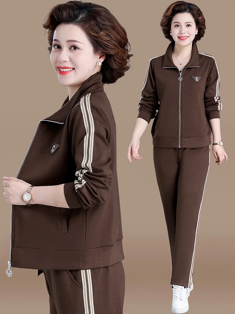 

Faionable Casual Sportswear Set for Young Mothers Middle-Aged Women Autumn Clothes Sli Outerwear Top Quali Polyester