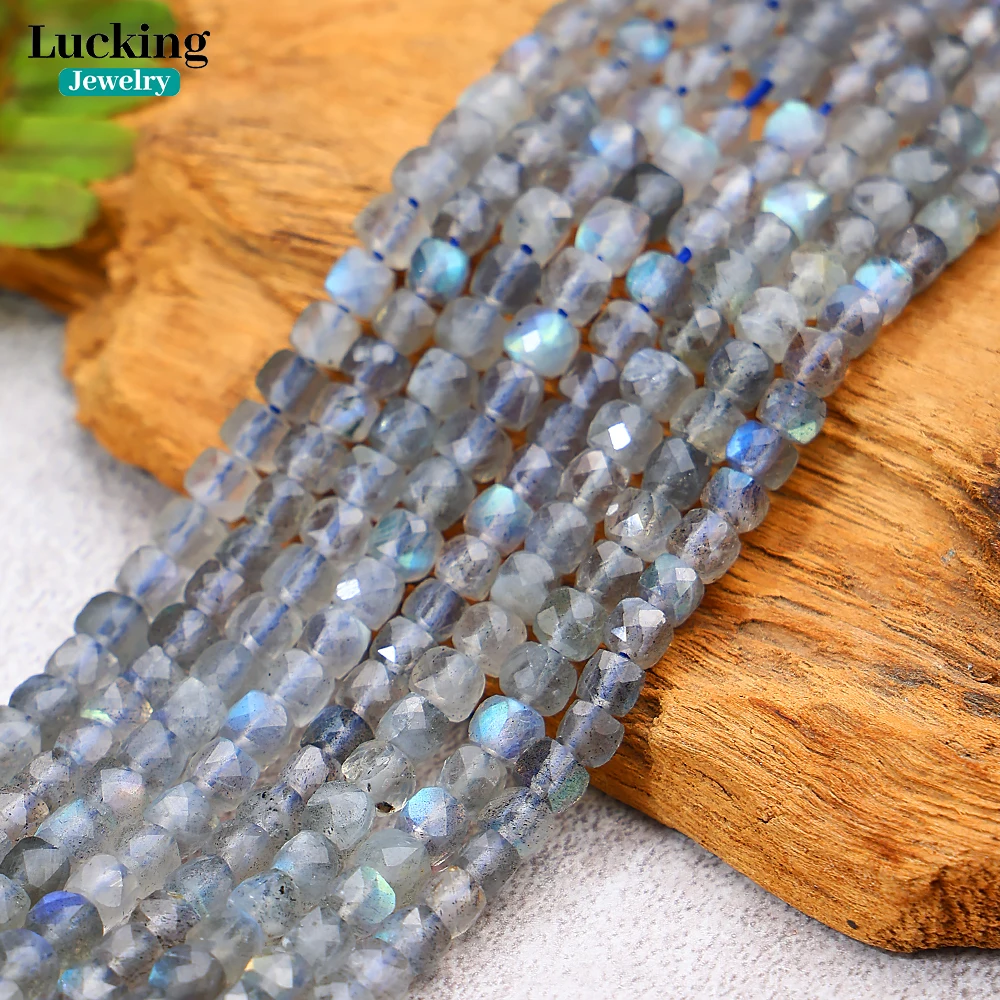 

100% Natural Labradorite Square Faceted Beads For Jewelry Making Bracelet Necklace Accessories 15'' 2 3 4mm