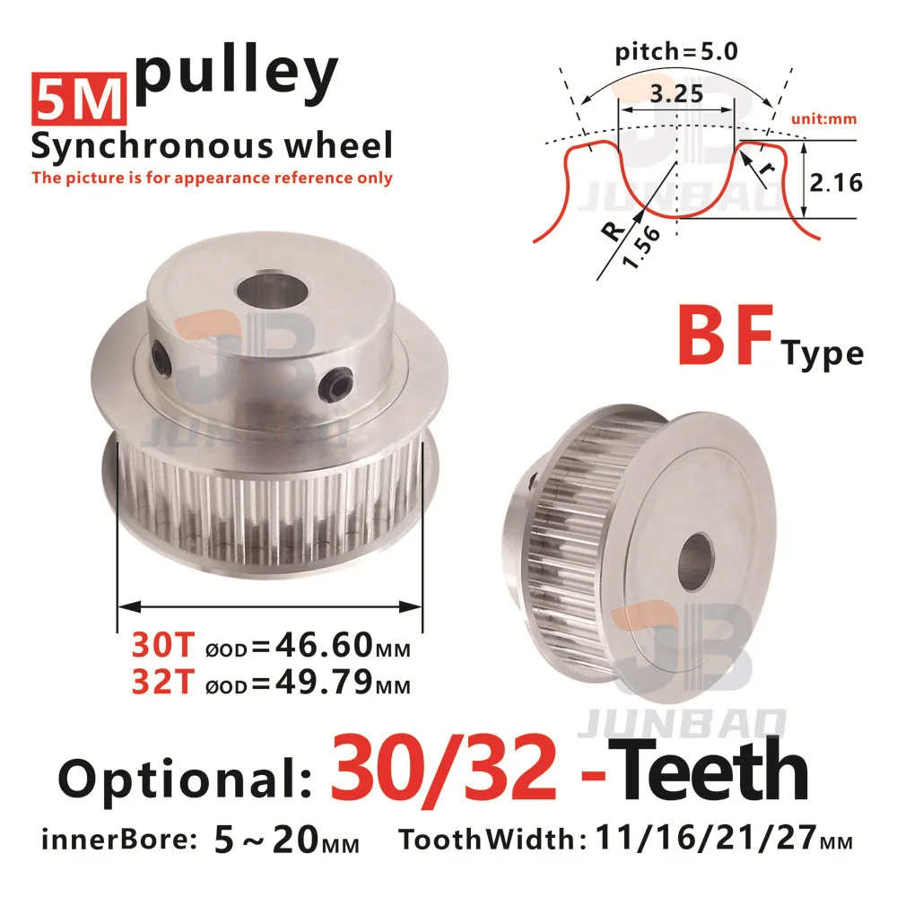 

Hot Sale！ 5M Synchronous wheel 30/32 Teeth, Aluminum Timing Pulley for 3D Printer/CNC,5-28mm Bore Compatible with HTD 5M Belt