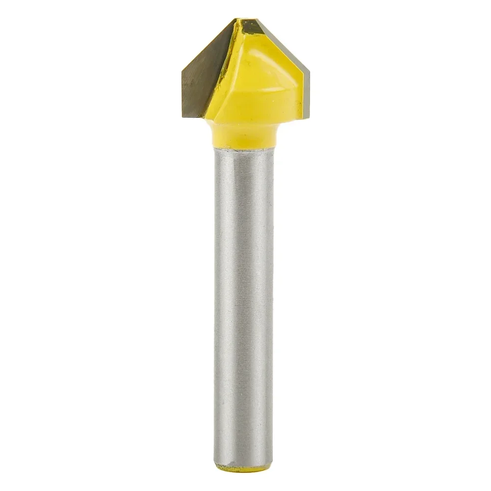 1pc Router Bit 90 Degree V-shaped Flat Head Chamfer 6.35mm Shank Diameter Router Bit Power Tools Replacement Accessories