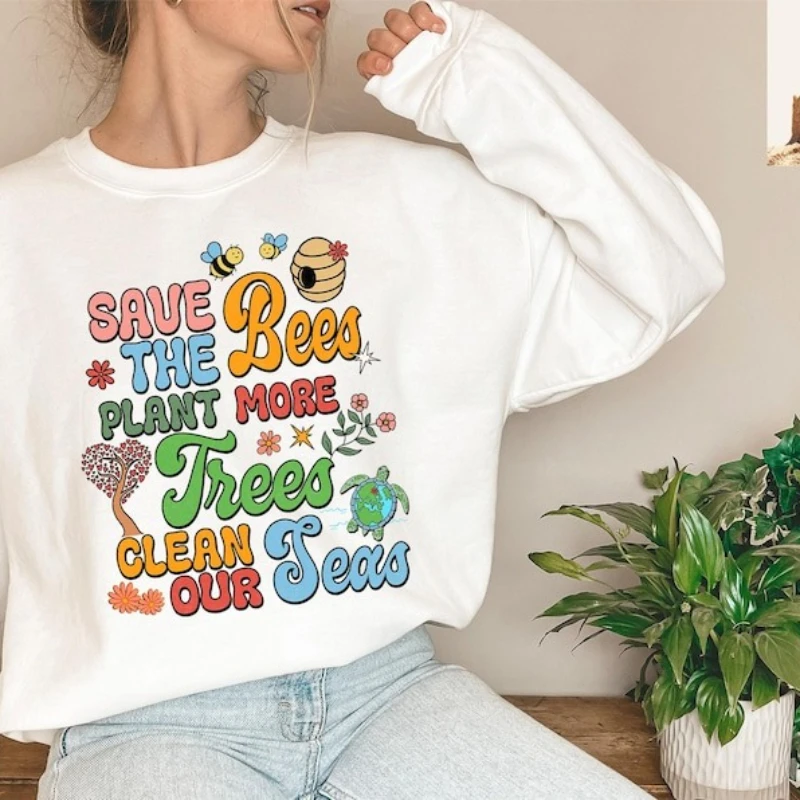 꿀벌 셔츠 지구의 날 스웨트셔츠 더 많은 꿀벌을 보호하고 더 많은 나무를 심고 바다를 정화하세요 셔츠 꿀벌을 구하세요 후드티 양봉 스웨터