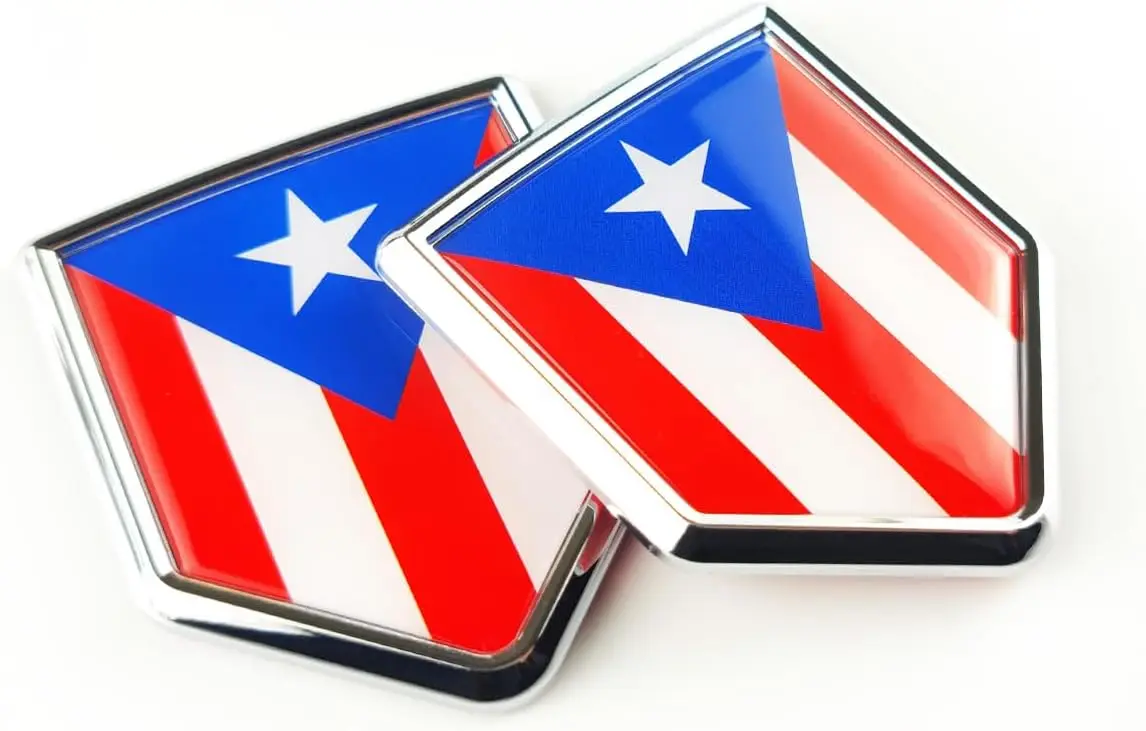 

2pcs Puerto Rico Flag Decal Sticker Car Emblem Puerto Rican Flag Car Decoration Accessories Chrome Shield for Truck Vehicles Car