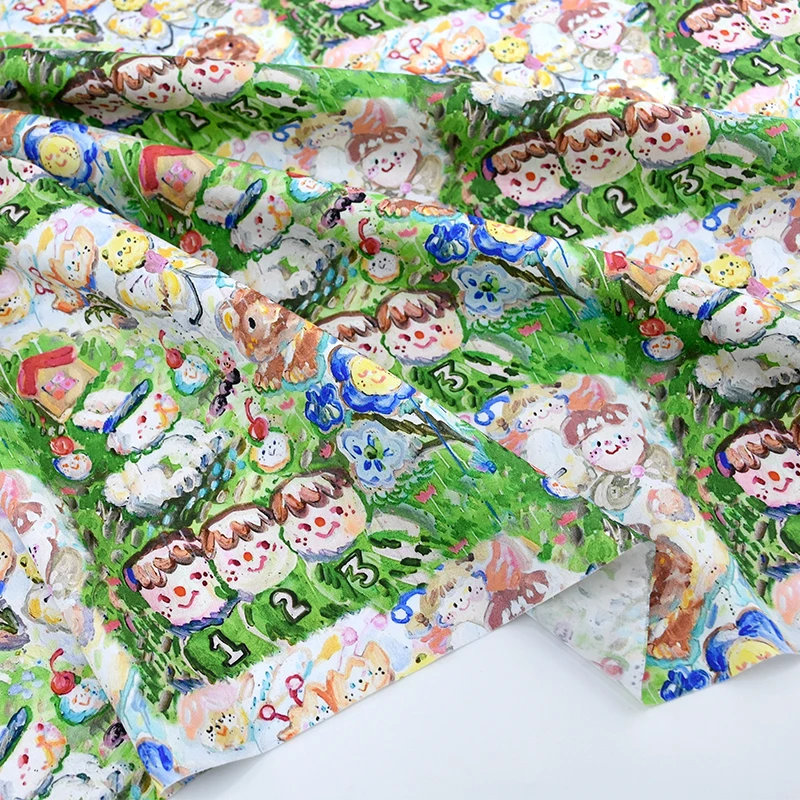 60s Combed Cotton Digital Print Fabric - Cute Cartoon, Lolita Floral Patterns for Dresses and Shirts