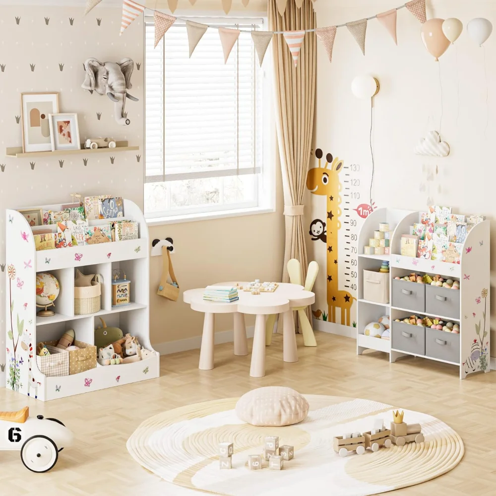 Lemari Anak, Organizer dengan Rak Buku, Rak Buku Anak, Lemari Penyimpanan Mainan dengan Cubbies, Lemari Anak