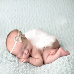 Newborn Photography Clothing Elastic Nylon Handmade Bowknot Headband with Angel Feather Wings for Boys and Girls Photo Props