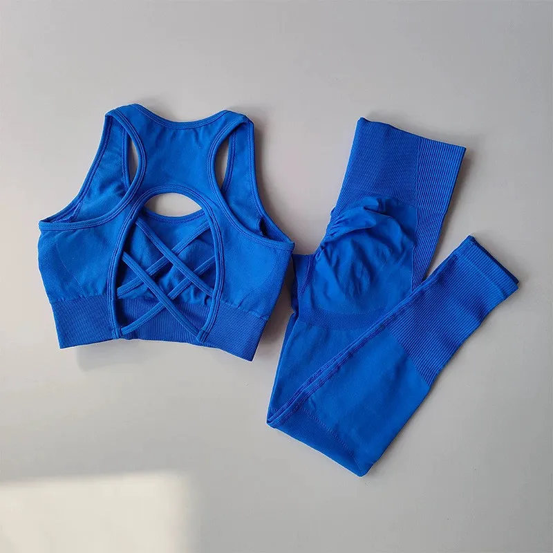 Women High Elastic Slim Fitness Set Tight Two Piece Sportswear Pilates Yoga Training Outfit