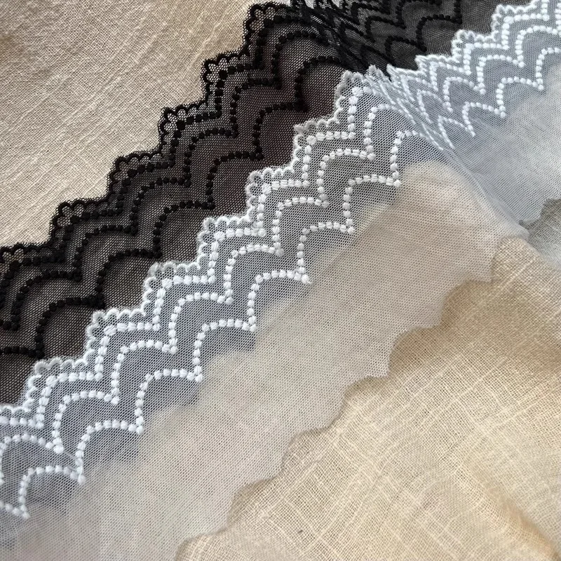 

(1 yards/roll) White and black lace fabric 2024 high quality accessories mesh embroidery, clothing trimmings wavy handmade DIY