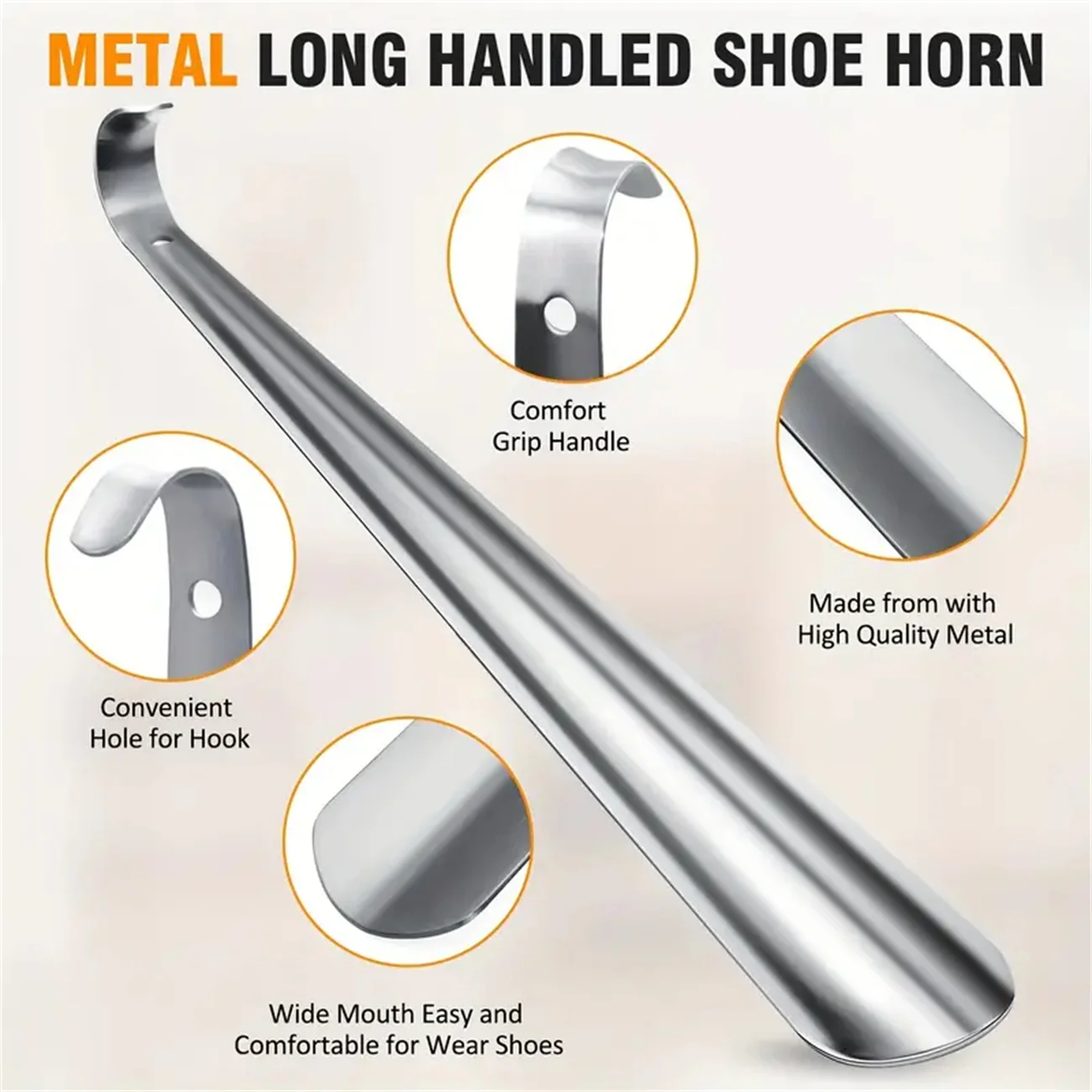 42cm Extra Long Shoe Horn Stainless Steel Silver Metal Shoes Remover Shoehorn Lifter Aid Slip Shoe Pull Tool Shoespooner