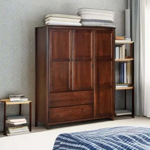 Shaker 3-Door Wardrobe Solid Wood with Cherry Finish Drawers Feature Metal Glides and Replaceable Metal Knobs