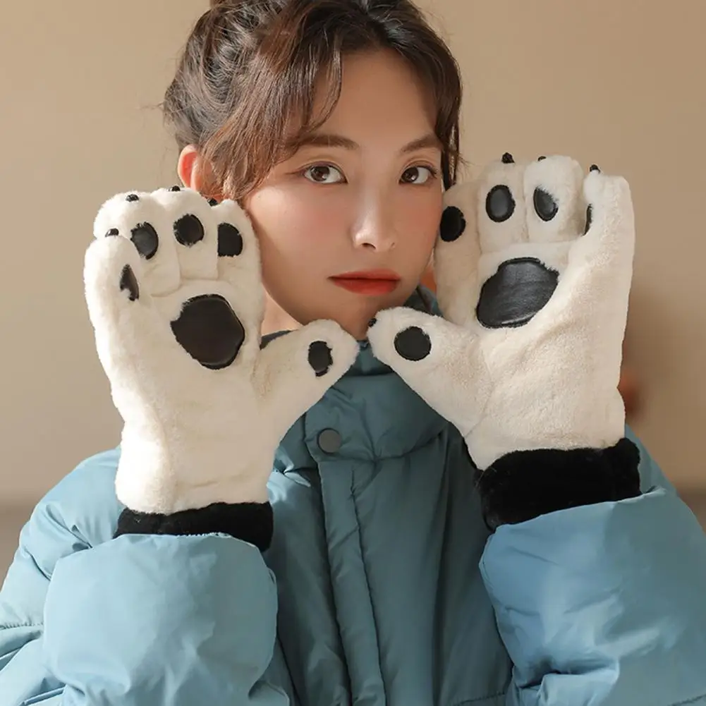 1 Pair Cute Bear Paw Gloves Super Soft Ultra-thick Wear Resistant Cold-proof Winter Warm Gloves For Women Winter Gloves