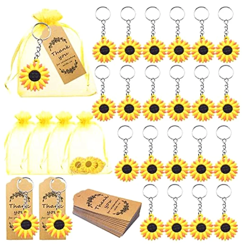 30 PCS Sunflower Keychain Sunflower Theme Party Favors Set For Birthdays, Weddings, Baby Showers, And Return Gifts